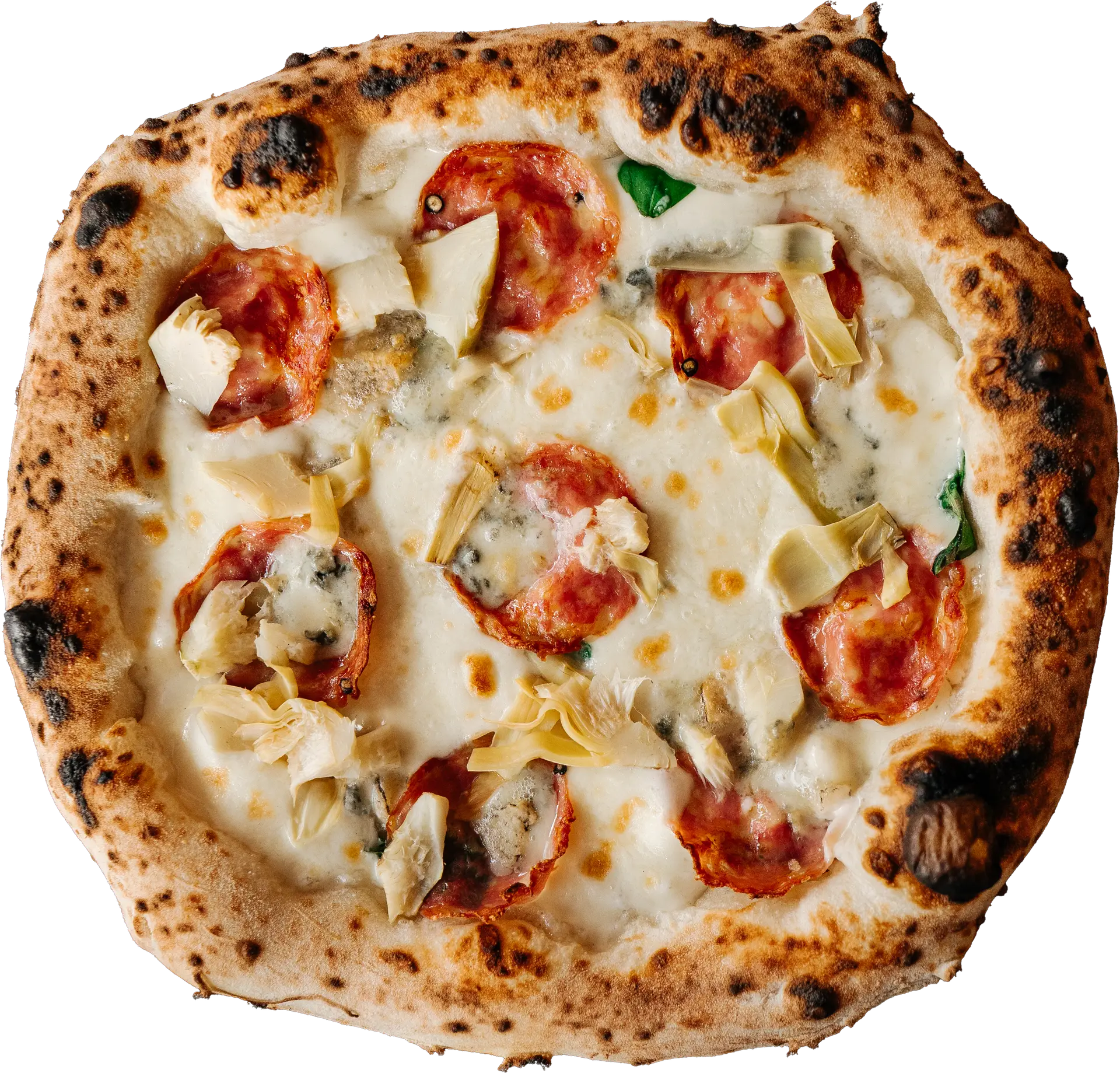 Pizza Salame, Gorgonzola, Artischoke